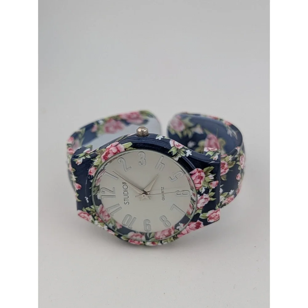 Studio Time Women's Floral Bangle Watch 38mm Case Hinge Band- New Battery